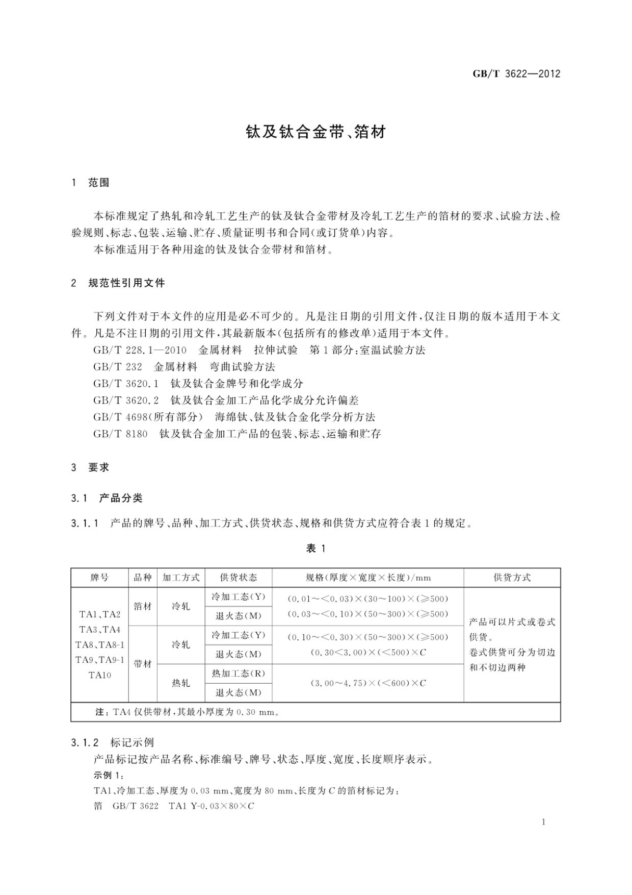 鈦及鈦合金帶箔材國(guó)家標(biāo)準(zhǔn) 鈦及鈦合金帶箔材國(guó)家標(biāo)準(zhǔn)GB/T 3622-2012
