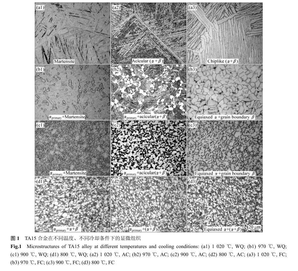 TA15合金在不同溫度、不同冷卻條件下的顯微組織